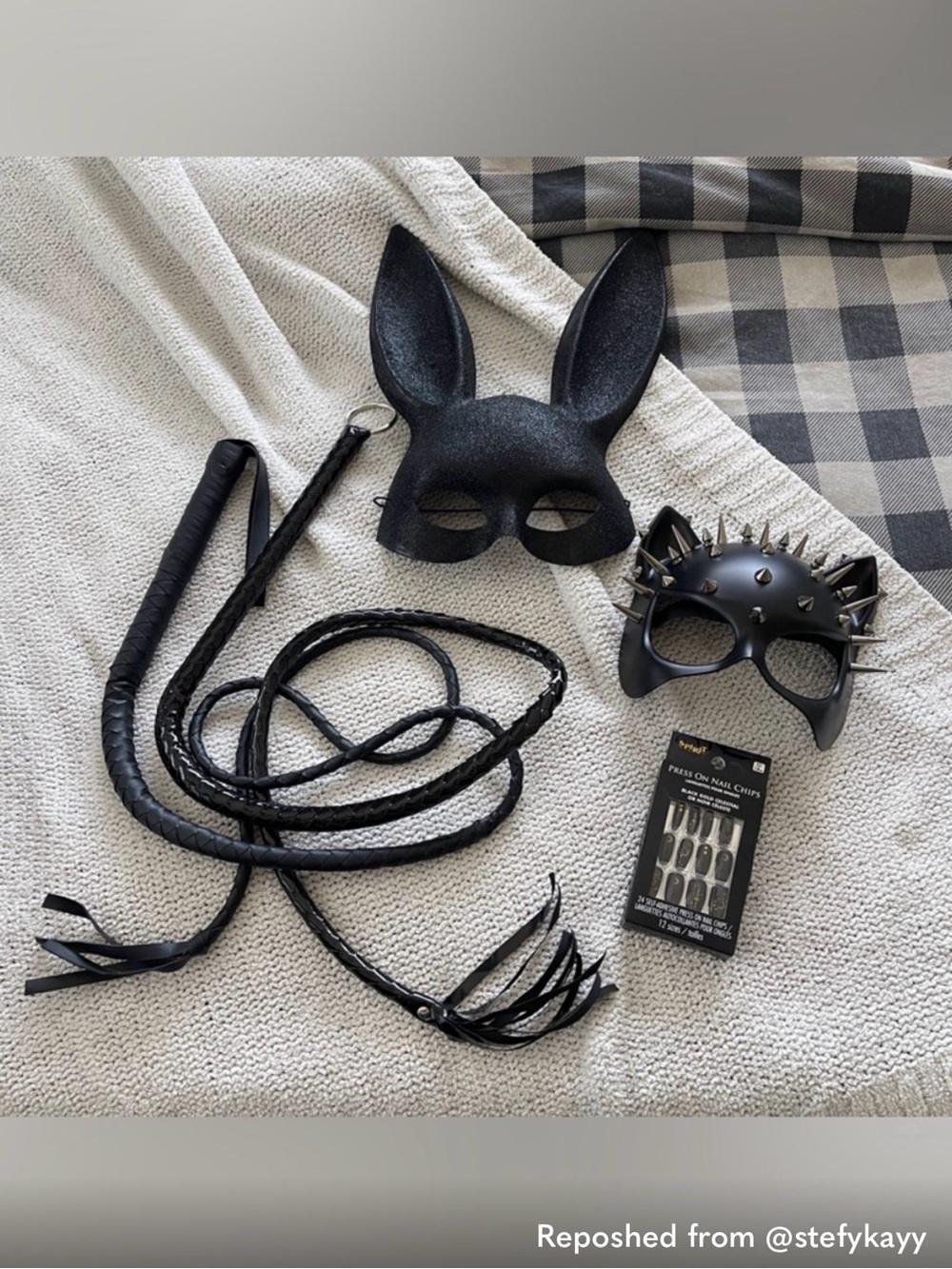 Black Lace & Leather Style Face Mask Set - Women's Costume Accessories